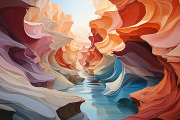 Aufkleber -  Petra Treasury, with fluid lines, organic forms, and a subtle color palette that captures the essence of the ancient rock-cut architecture. Generative AI technology.