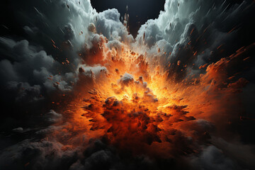 Aufkleber - An abstract photograph that captures the essence of an atomic explosion through the interplay of light and shadow. The image features dramatic contrasts and bold shapes, Generative AI technology.