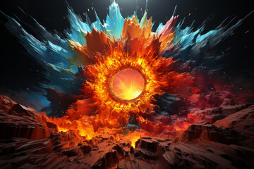 Aufkleber - A digital artwork portraying an abstract nuclear explosion at a power plant. Generative AI technology.