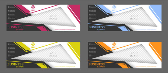 Layout for a business banner. A set of colored horizontal templates with space for a photo, illustration or corporate image. Layout of the cover of a modern catalog, brochure, project or creative idea