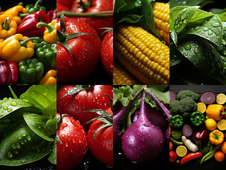 Panorama collage of many different vegetables