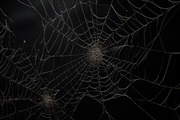 bright spider web on a dark black background created with the help of artificial intelligence