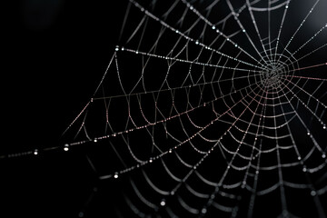 Wall Mural - Bright Spider Web On A Dark Black Background Created With The Help Of Artificial Intelligence
