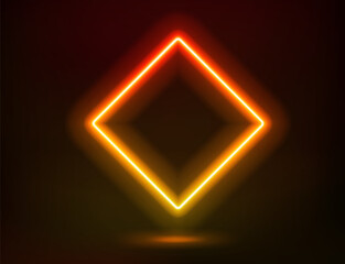 Poster - Abstract studio with glowing rhombus frame of neon light. 3d vector illustration