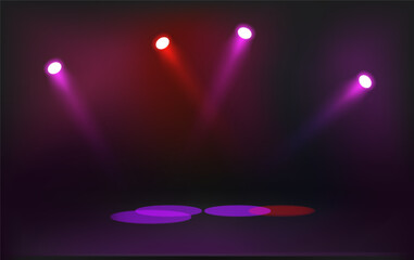 Poster - Illuminated dark stage with colorful projectors
