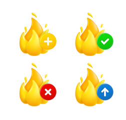Aufkleber - Flame icon set with different pictograms. 3d vector icons set
