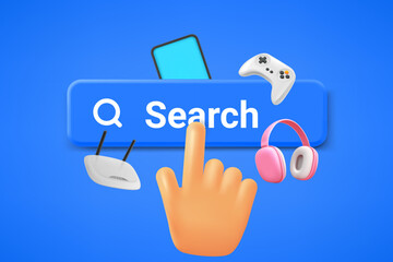 Aufkleber - Hand pressing Search button. Internet searching concept. 3d vector illustration
