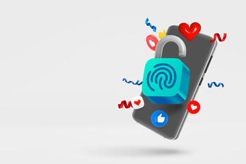 Aufkleber - Modern smartphone with padlock. 3d vector banner with copy space