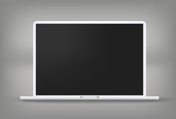 Poster - Modern white laptop with black blank screen. 3d vector mockup

