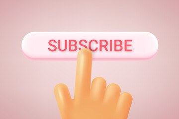 Aufkleber - Hand pressing Subscribe button. Social media concept. 3d vector illustration