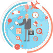 Digital png illustration of businessman figure with icons on transparent background