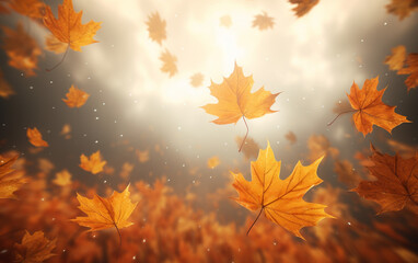 Wall Mural - maple leaf in autumn with maple tree under sunlight background