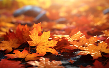 Wall Mural - maple leaf in autumn with maple tree under sunlight background
