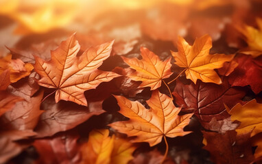 Wall Mural - maple leaf in autumn with maple tree under sunlight background
