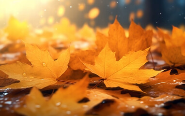 Wall Mural - maple leaf in autumn with maple tree under sunlight background