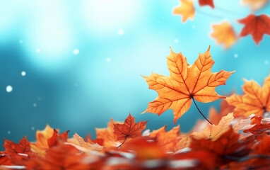 Wall Mural - maple leaf in autumn with maple tree under sunlight background