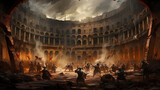 Roman gladiators fighting in a colosseum