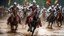 Medieval Knights Jousting In A Grand Tournament