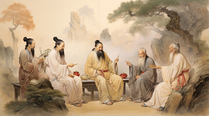 Wall Mural - Ancient Chinese philosophers discussing wisdom