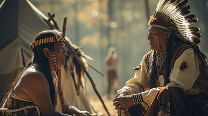 Poster - Native American chiefs discussing tribal matters