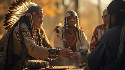 Wall Mural - Native American chiefs discussing tribal matters