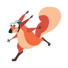 Wall Mural - Cute Squirrel with Bushy Tail in Helmet Running Fast Vector Illustration