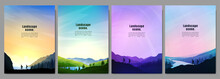 Vector Illustration. Travel Concept Of Discovering, Exploring And Observing Nature. Hiking. Adventure Tourism. Couple Hikes Together. Polygonal Flat Design For Poster, Magazine, Book Cover, Flyer