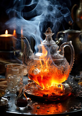 Wall Mural - fire and glass flame melting pots, cold and detached atmosphere.