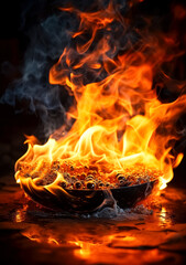 Wall Mural - fire and glass flame melting pots, cold and detached atmosphere.
