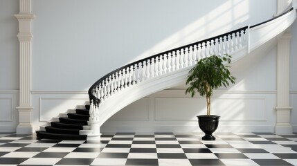 Wall Mural - modern staircase design with metal railing and black. generative ai.