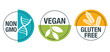 Vegan, Non-GMO, Gluten free colorful icons