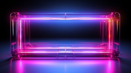 Wall Mural - neon abstract luminous frame on black background. generative ai.