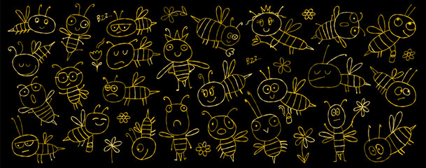 Wall Mural - Funny Bees family. Beehive for your design. Horizontal print background