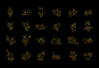 Poster - Collection of funny Bee characters isolated on white. Icons set for your design.