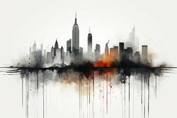  Ink elegance, Urban panorama depicted with stylish artistry captures cityscape