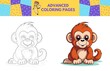 © Olezhan - Orangutan coloring page with colored example for kids. Coloring book