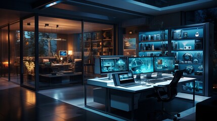 Security system with array of motion and lighting sensors. Generative AI.