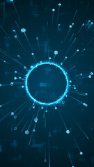 Wall Mural - blue digital ai icons ring rotation around logo with ai icon spread and line linked on abstract back