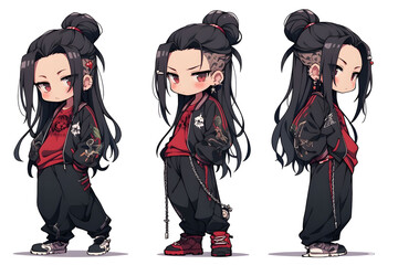 Chibi style character Yaksa young woman white background illustration gangster cool.