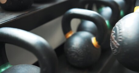 Sticker - Weights, closeup and hand at the gym for lifting, exercise or training for muscle. Wellness, sports and a person, athlete or bodybuilder with a kettlebell at a club for fitness, power or strong