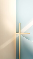 Wall Mural - Light pastel background with a golden cross, generative AI.