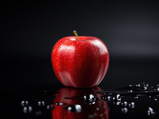 Wall Mural - Crisp Apple on black Background - A Minimalistic Still Life of Fresh and Nutritious Fruit