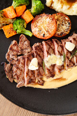 Poster - Striploin angus steak with mashed potato and grilled vegetable