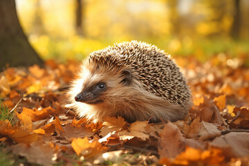 Wall Mural - Hedgehog in autumn forest