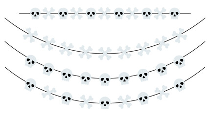 Bunting with sculls and bones. Garland set for Halloween. Isolated vector and PNG on transparent background.