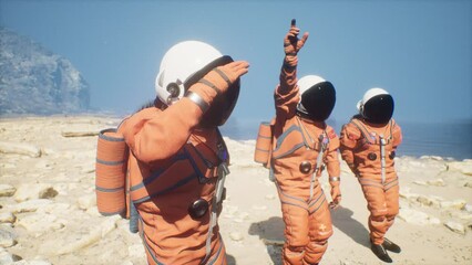 Wall Mural - astronauts find themselves utterly captivated as they explore the enigmatic landscapes of an alien p