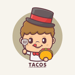 Wall Mural - cartoon mascot with tacos. vector illustrations with outline style