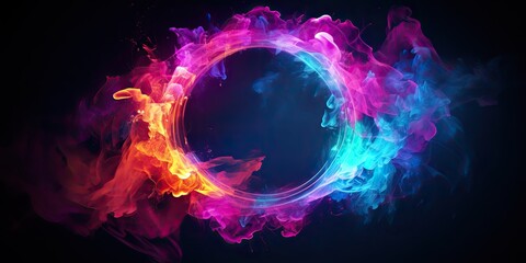 Wall Mural - AI Generated. AI Generative. Round circle neon glowing color smoke mystic element. Can be used for decoration graphic or web design mock up