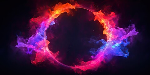 Wall Mural - AI Generated. AI Generative. Round circle neon glowing color smoke mystic element. Can be used for decoration graphic or web design mock up