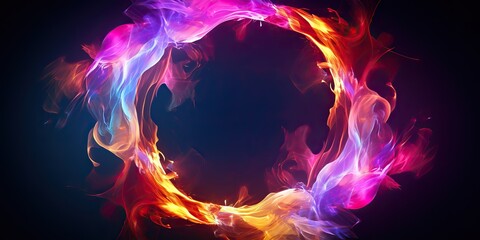 Wall Mural - AI Generated. AI Generative. Round circle neon glowing color smoke mystic element. Can be used for decoration graphic or web design mock up